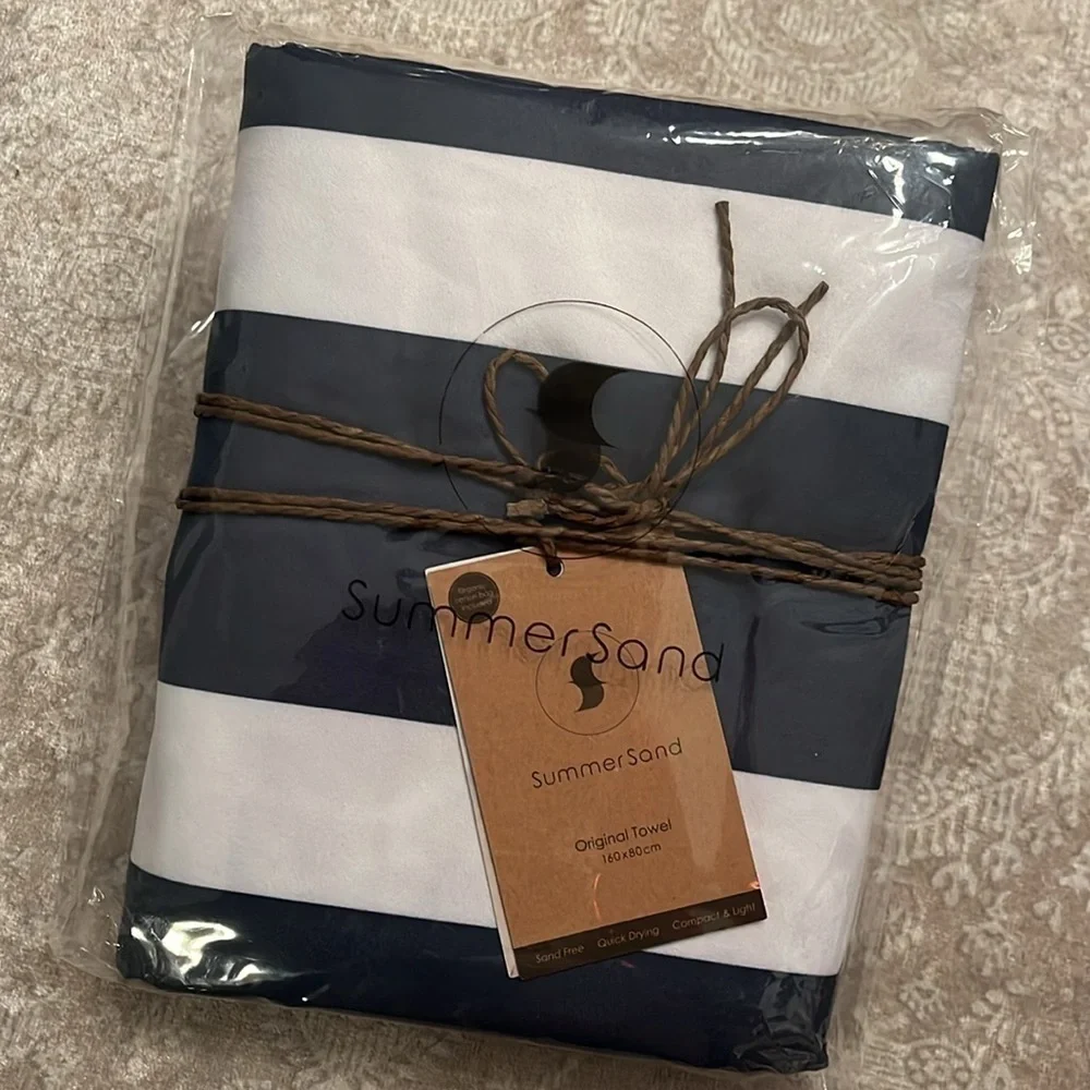 Brand New Microfiber Beach Towel Sandfree Quick Dry Blue White Stripes Vacation